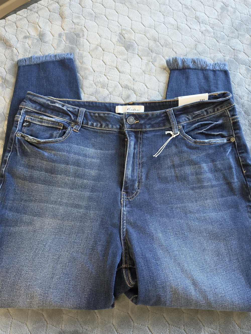 KanCan Medium Blue Skinny Jeans with Frayed Hem